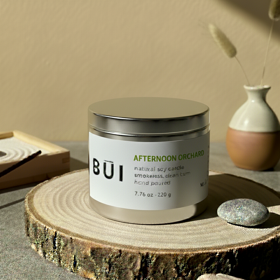 Afternoon Orchard pear scented soy candle in tin
