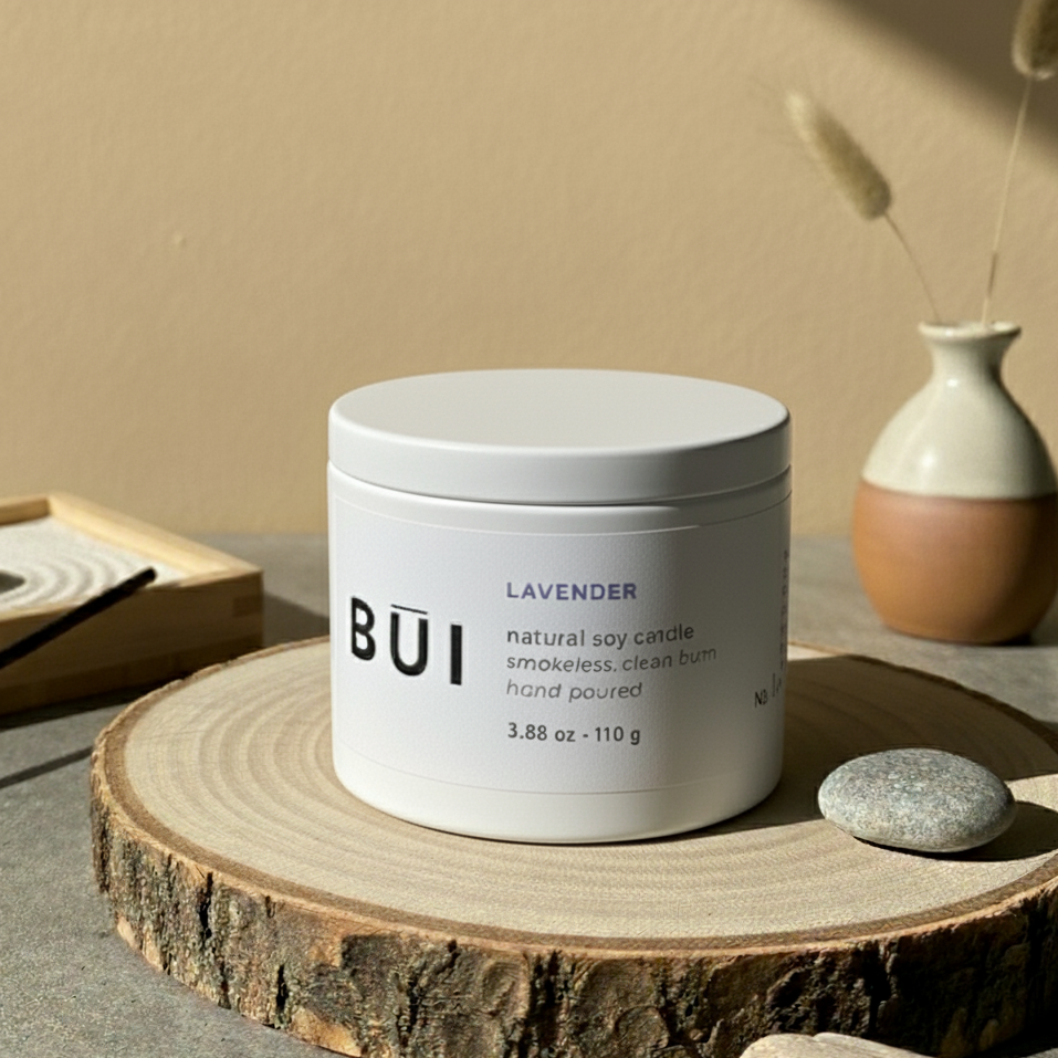 Lavender scented soy candle in signature tin for relaxation